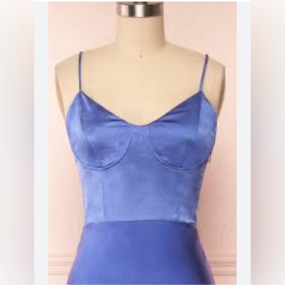 NEW WITH TAGS* Blue Silky Maxi Mermaid Dress Size 14 - Picture 3 of 12